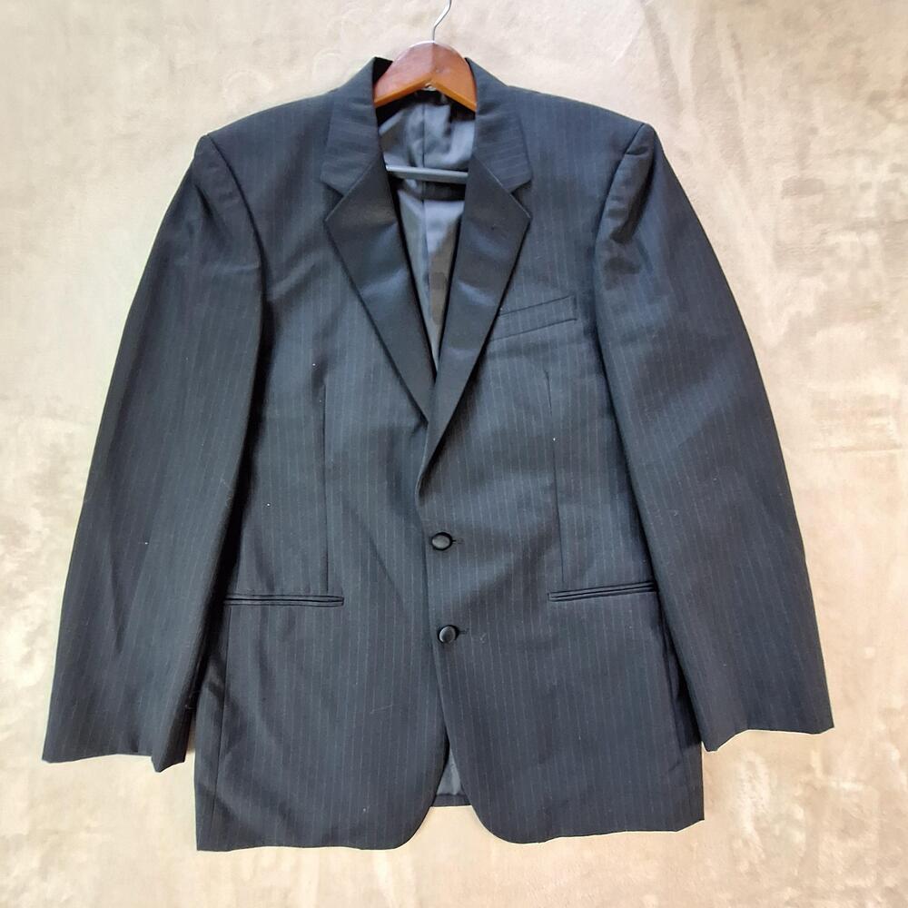 Platinum Formals Suit Jacket Mens 42 Long Black Stripe Ventless 2 Button Tuxedo
